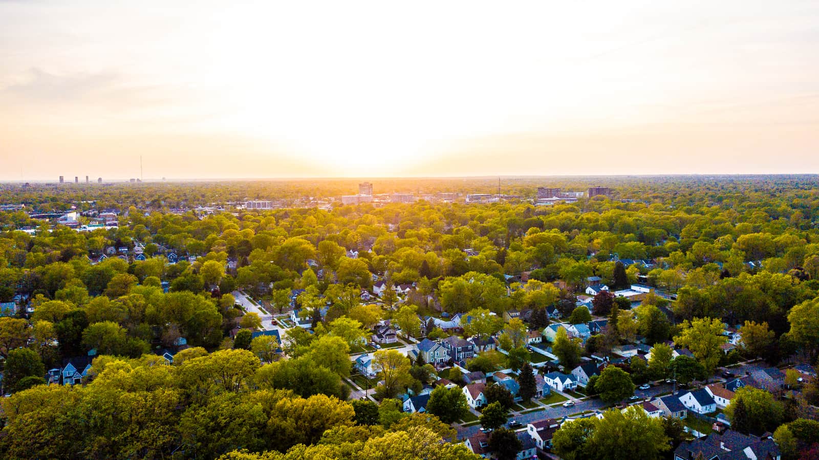 Aerial view of suburbs in Southeast Michigan